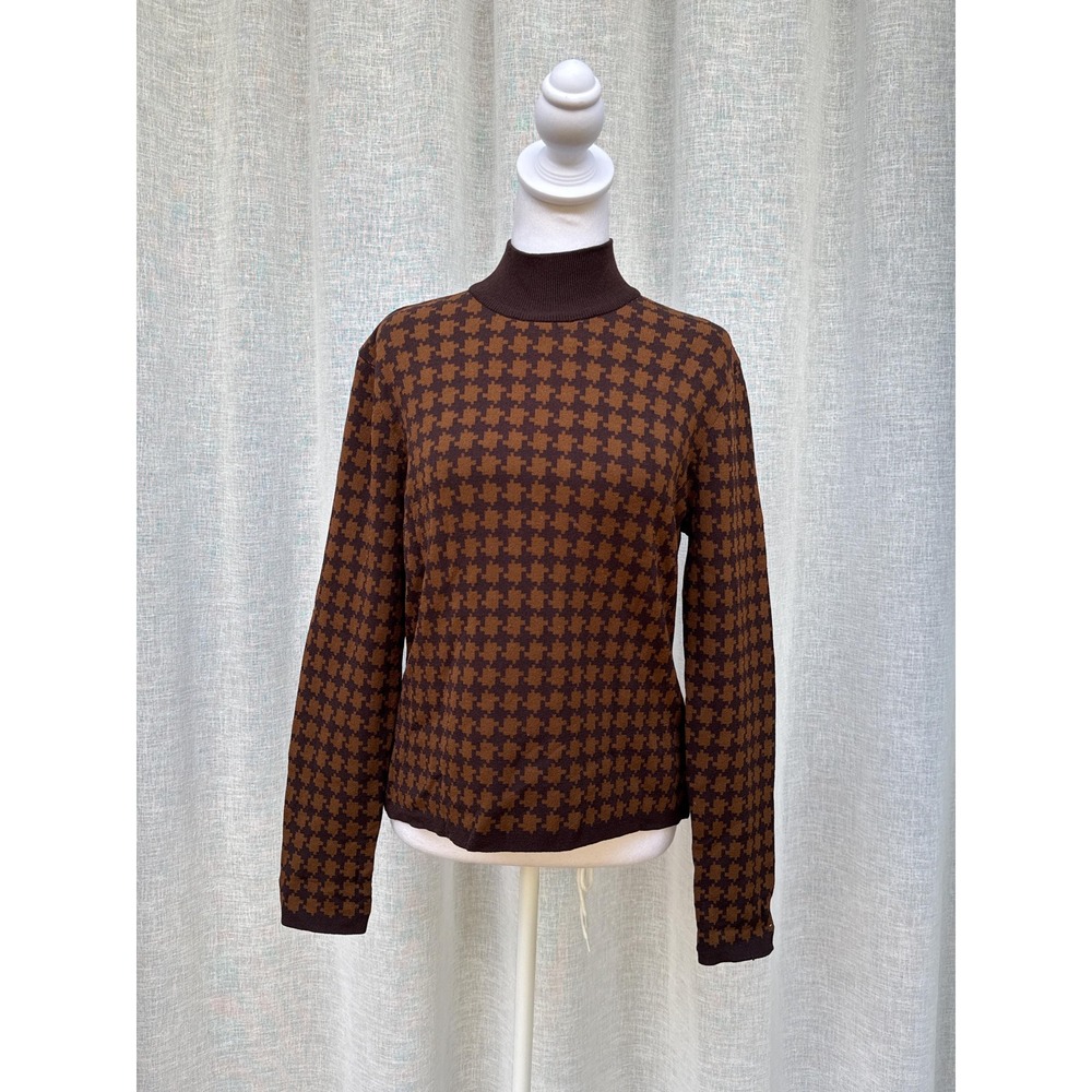 Jones New York Brown Houndstooth turtleneck sweater